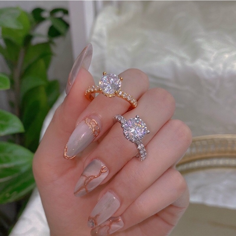 Nhẫn nữ xi bạch kim mạ vàng gắn đá viền xung quanh bền màu Kami