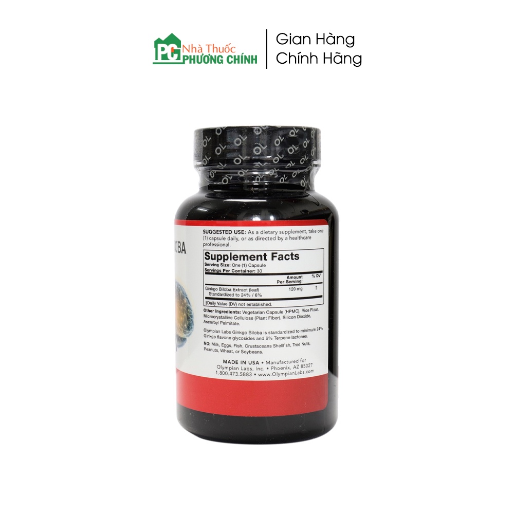 Viên Uống Bổ Não Ginkgo Biloba Olympian Labs - Giúp Cải Thiện Tuần Hoàn Máu Não, Giảm Hoa Mắt, Chóng Mặt, Đau Đầu