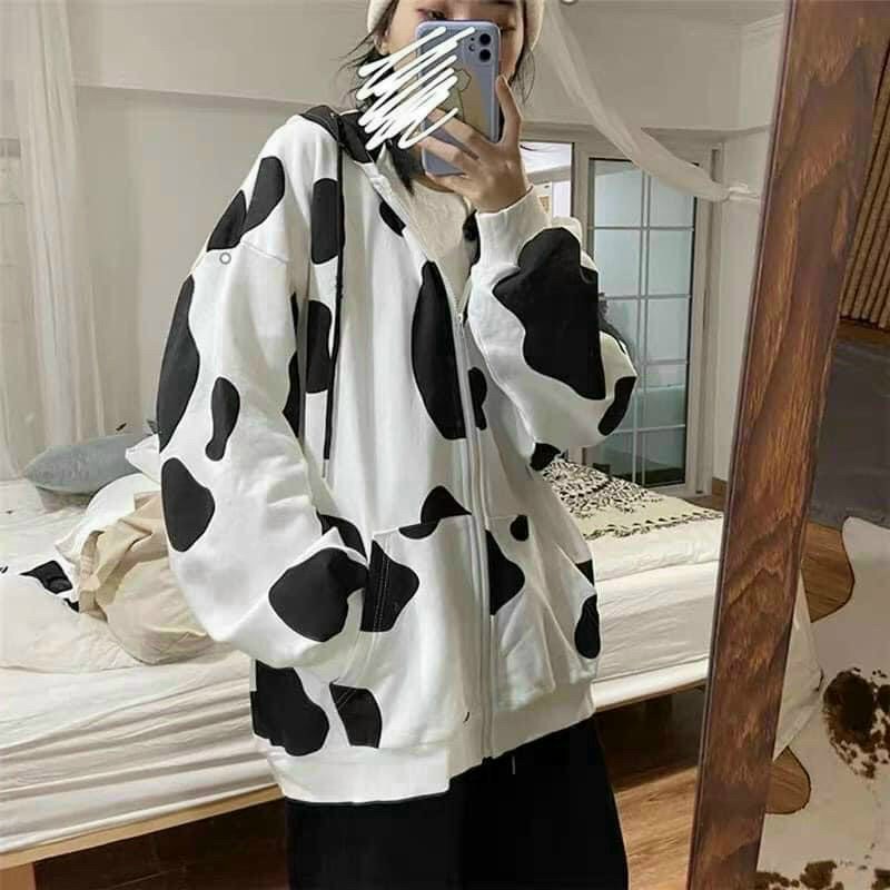 Áo khoác nỉ Hoodie BÒ SỮA Dây Kéo form rộng áo nỉ bông ulzzang Cá Tính Guvia Unisex