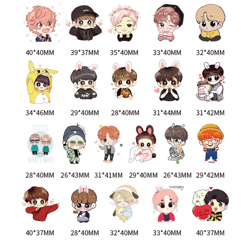 Set 40 miếng dán trang trí điện thoại sổ tay hình các nhân vật BT21 đáng yêu