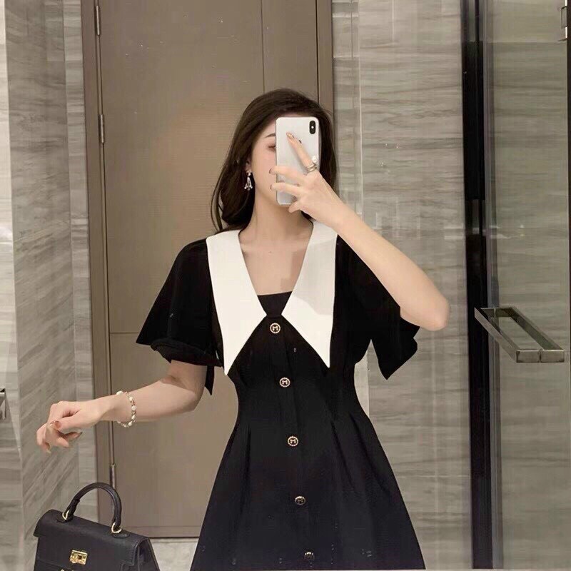 ( MIỄN PHÍ SHIP 2022) Đầm tiểu thư cổ V tay ngắn