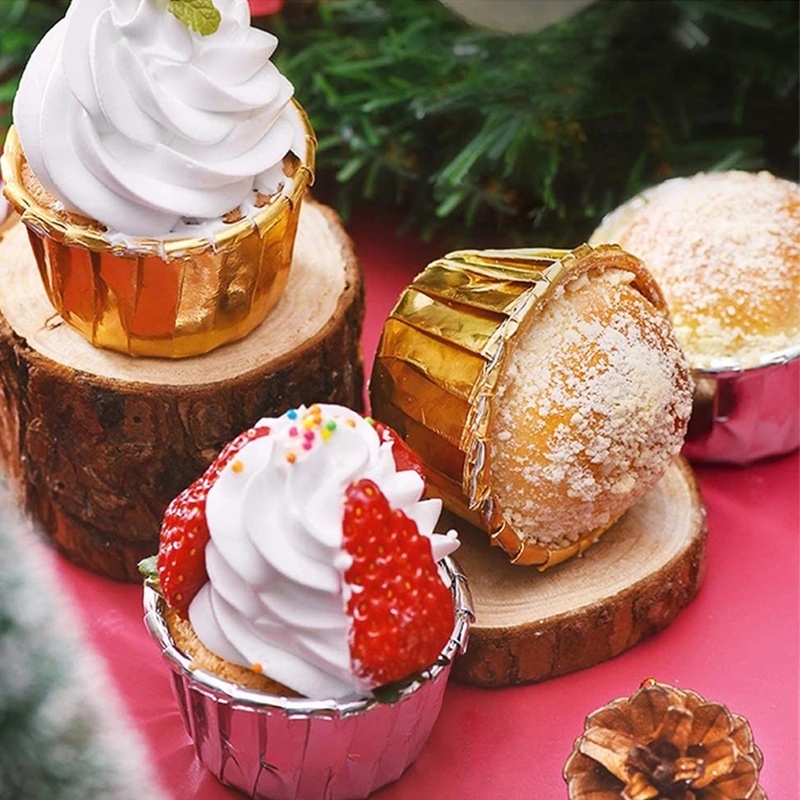 Set 50 Cốc Giấy Lá Nhôm Màu Vàng/Bạc Làm Bánh Cupcake/ Muffin