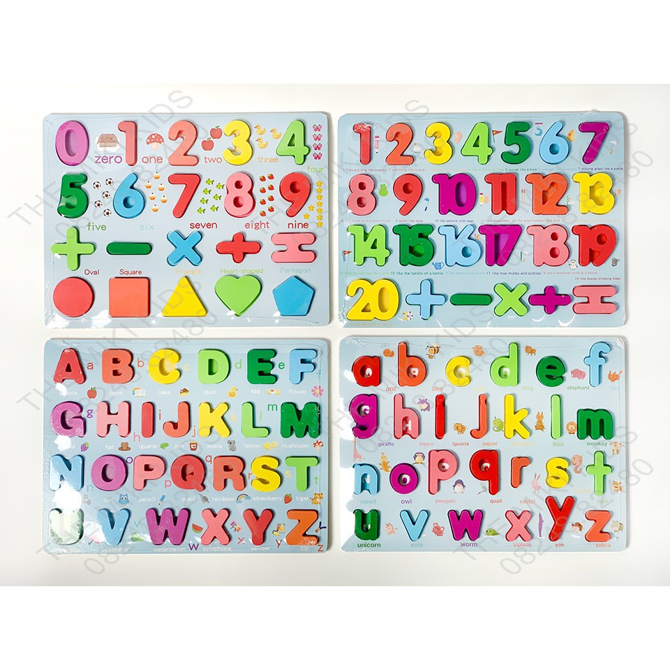 Bảng gỗ chữ số nổi 3D nền xanh màu sắc tươi đẹp quà tặng cho bé trẻ em