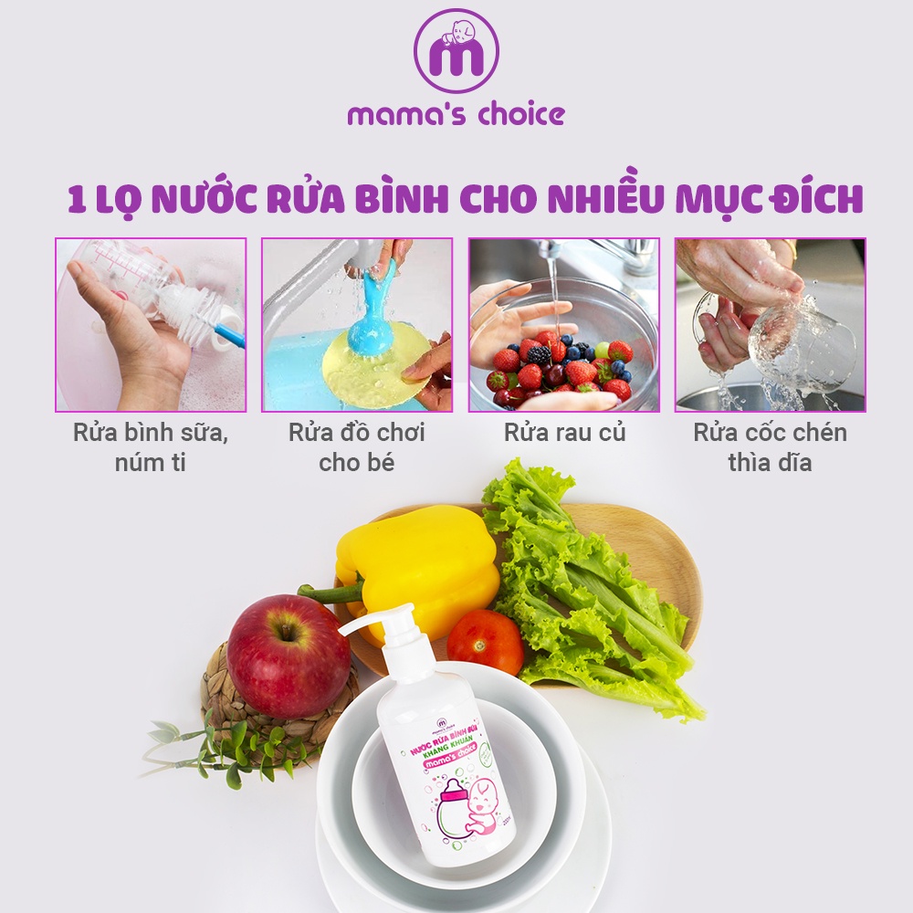 Nước Rửa Bình Sữa Mama's Choice (200ml), Chiết Xuất Hữu Cơ An Toàn Tuyệt Đối Cho Trẻ Sơ Sinh, Mềm Mại Với Da Tay