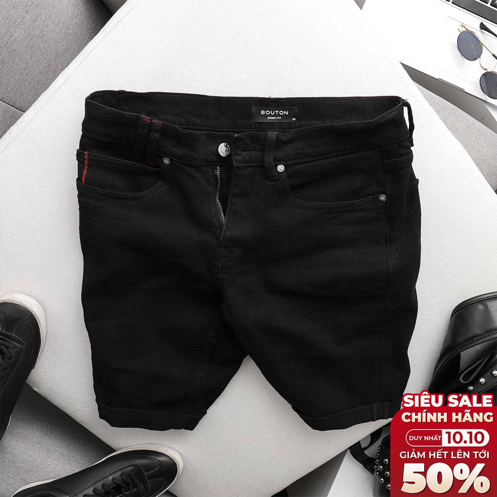 Quần Đùi Jean Nam, Quần Short Jean Nam BOUTON Màu Đen Trơn, Form Skinny, Co Giãn QSEC0004 160STORE. - HÀNG MỚI VỀ