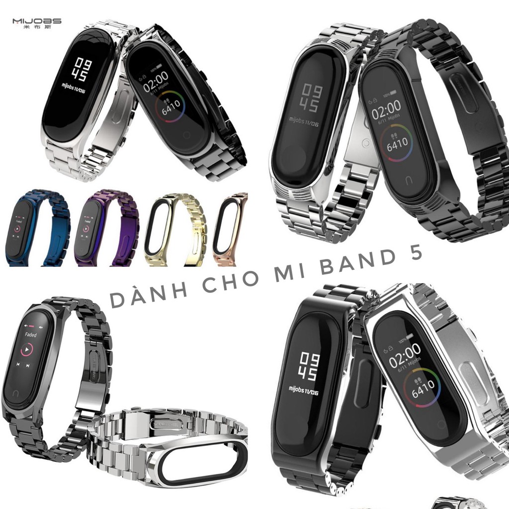 (SẵnVN) Dây đeo kim loại mắt to Mi band 6 / Mi band 5 Mijobs - Dây đeo chính hãng Mijobs Miband 5 6 3 &amp; 4