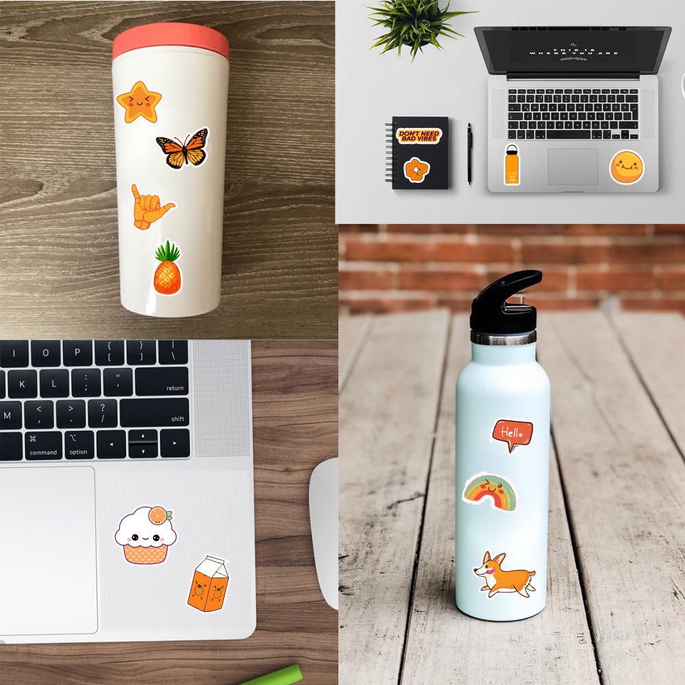 [Mới] Sticker PVC/ Hình dán Chống nước Mũ bảo hiểm Vali Laptop Điện thoại màu cam độc đáo