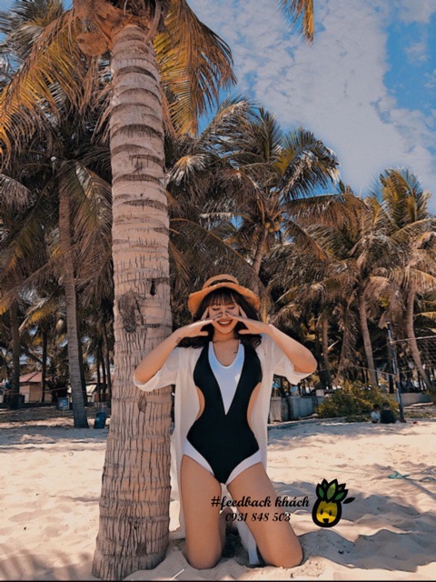 Bikini liền đen trắng tôn dáng ( có ảnh khách mặc)
