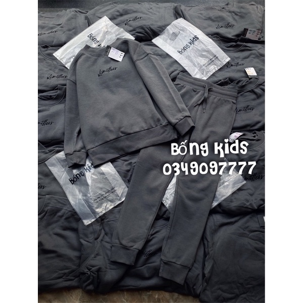 Bộ Nỉ Bé Trai &amp; Bé Gái Thêu Limitless Ghi Xám PR