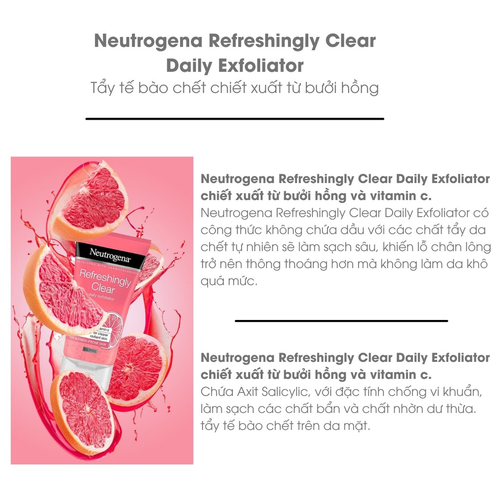 Sữa rửa mặt sạch mụn dành cho da dầu Neutrogena Refreshingly Clear Daily Exfoliator  không dầu ,150ml | BigBuy360 - bigbuy360.vn