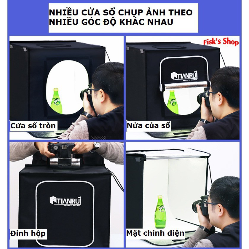 SẴN 2 THANH ĐÈN  Hộp chụp sản phẩm chuyên nghiệp TIANRUI size40/50/60/70 -Tặng 8 phông nền, đế điện thoại, bóng decor