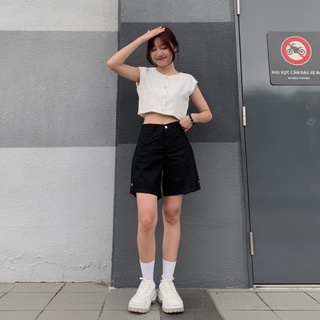 Áo croptop dáng gile nút phối cao cấp