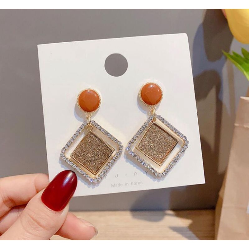 Bông tai bạc S925 - Hoa tai đa giác phủ kim tuyết lấp lánh ZaZa.accessories