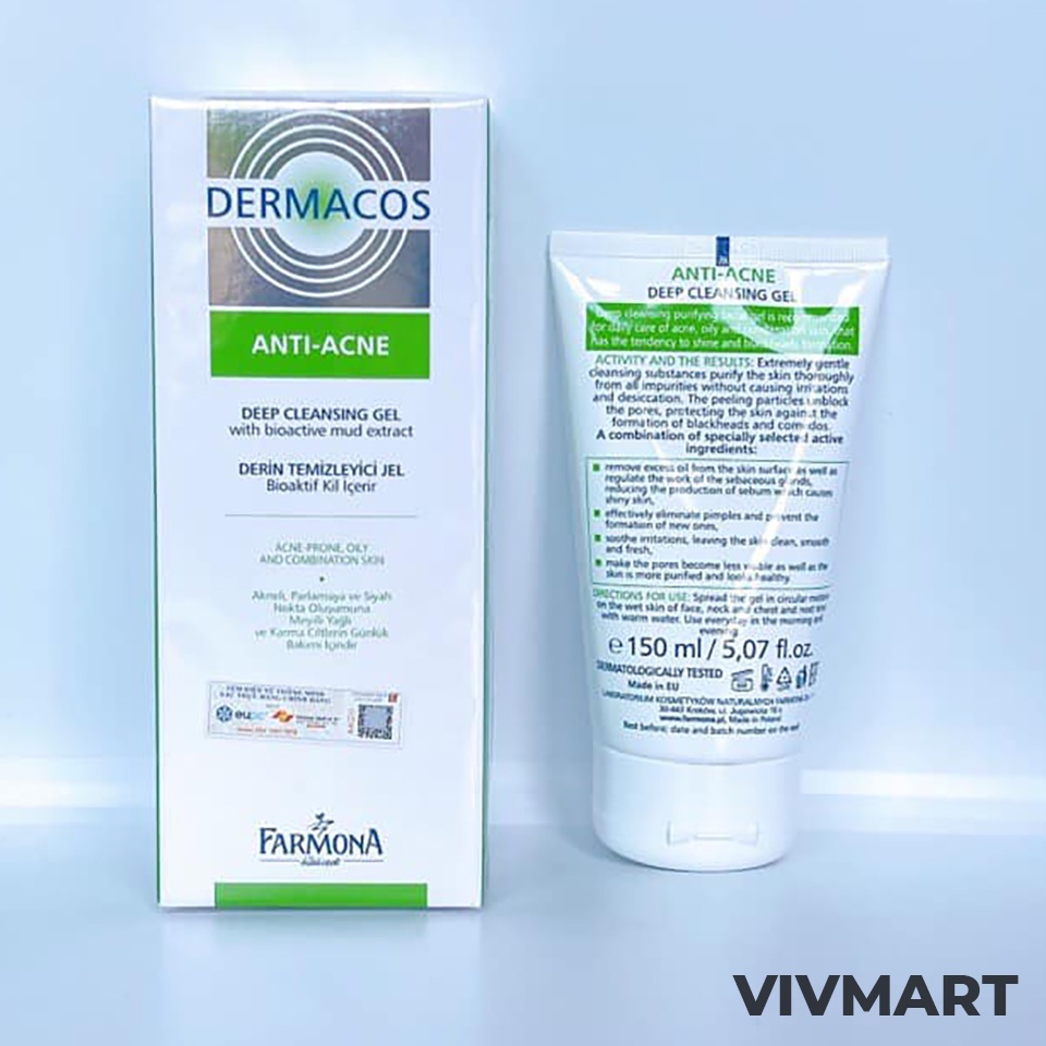 ✅ Sữa Rửa Mặt Dermacos - Sạch Sâu, Ngừa Mụn, Cho Da Dầu - Farmona Dermacos AntiAcne Deep Cleansing Gel 150ml