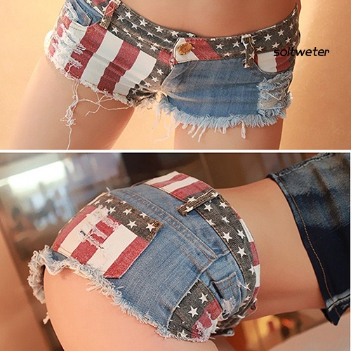 Quần Short Denim In Hình Cờ Mỹ/Ngôi Sao Quyến Rũ Hợp Thời Trang Hè Cho Nữ