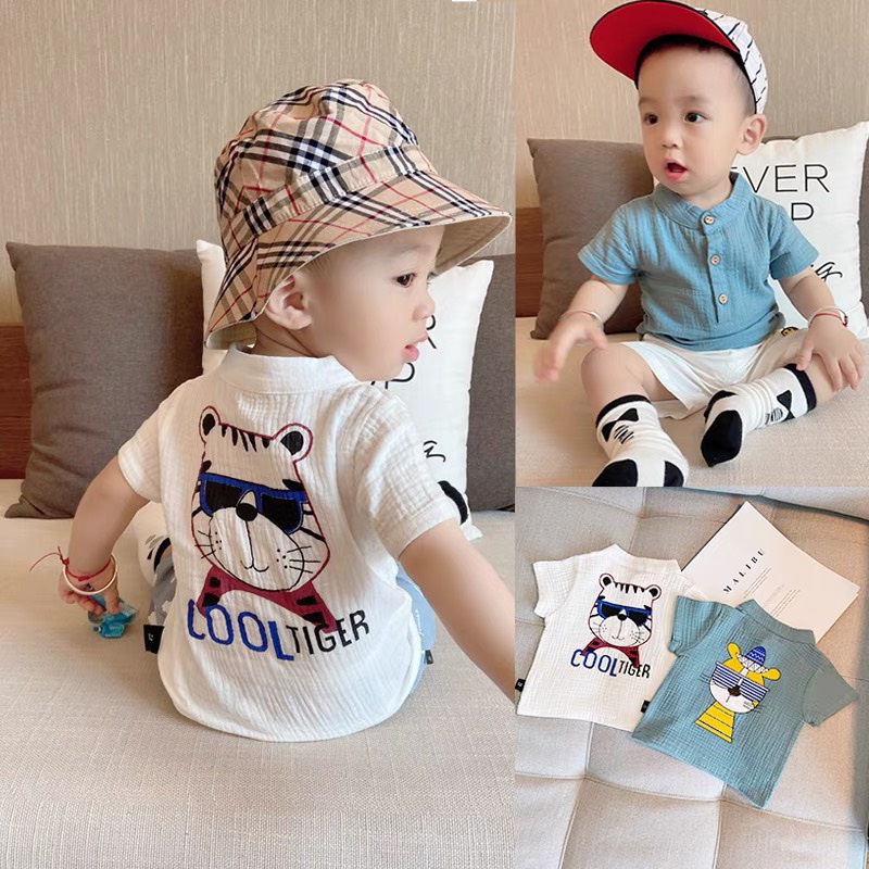 BOT09 - Bộ Bé Trai, Bộ cộc tay, chất đũi in hình mèo cho bé từ 8-21kg, Richkid123