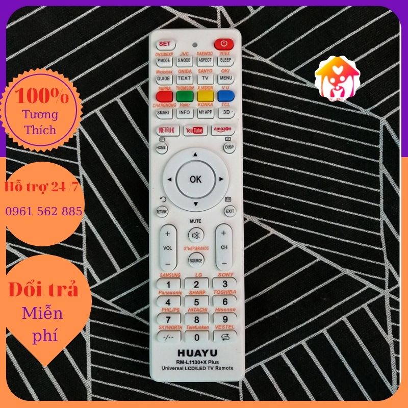 Điều khiển tivi đa năng vào mạng HUAYU RM-L1130+X PLUS trắng dùng cho mọi loại TV có truy cập mạng