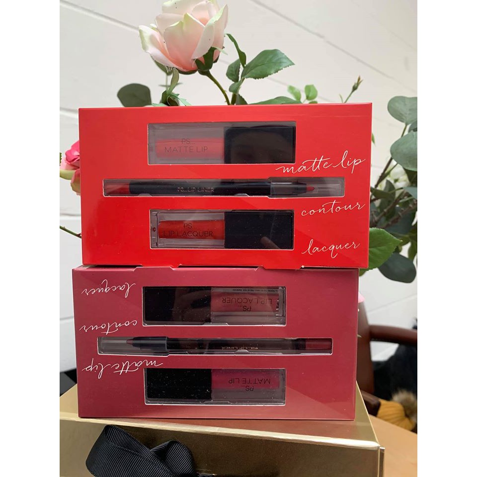 ( hàng quà tặng) Set 3 sản phẩm son thỏi son kem và chì kẻ viền môi P S LOVE MATTE LIP ROUGE TRIBE BERRY BOSS ĐỎ HỒNG