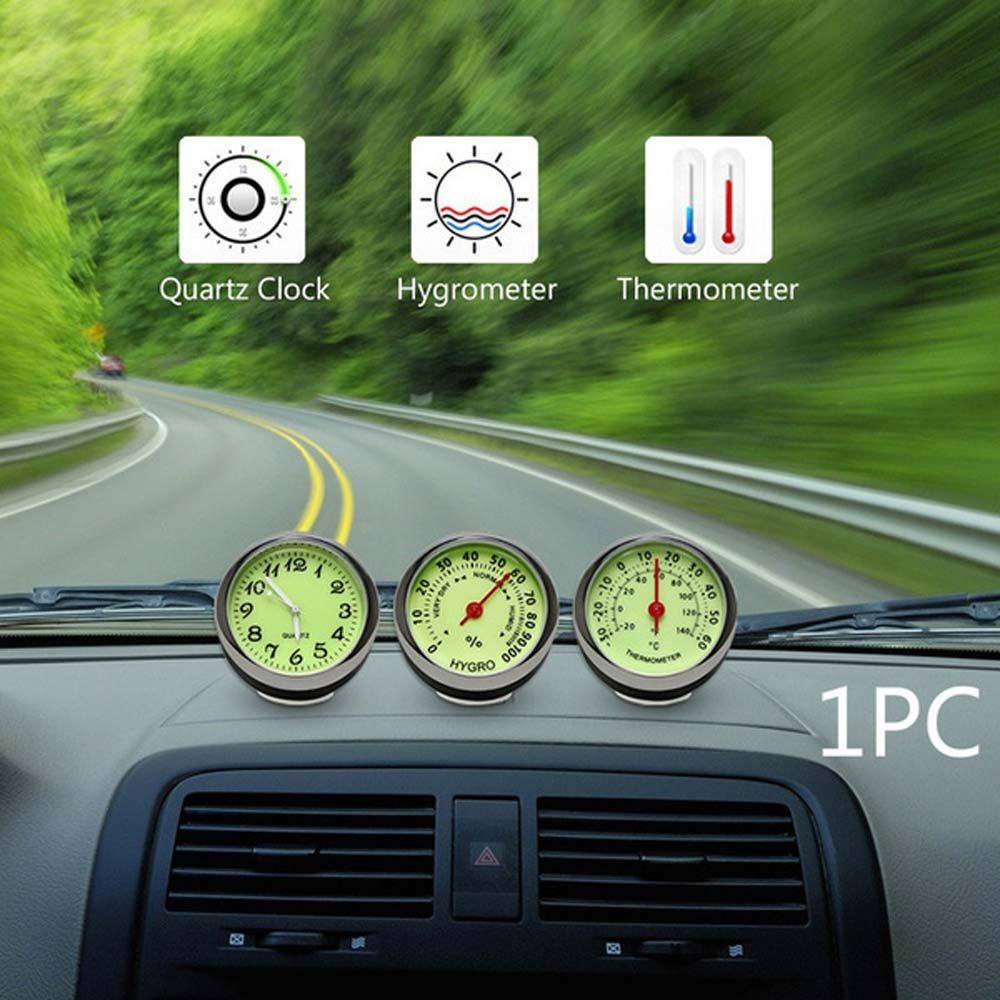 Đồng Hồ Thời Gian/ Đo Nhiệt Độ/ Độ Ẩm Mini Dạ Quang Cho Bảng Điều Khiển Xe Hơi