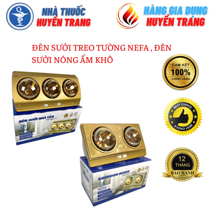 Đèn Sưởi phòng tắm Treo Tường Nefa, Đèn sưởi Nhà Tắm 2 bóng, 3 Bóng Tiện Lợi, đèn sưởi nóng ấm khô [Bảo hành 24 tháng]