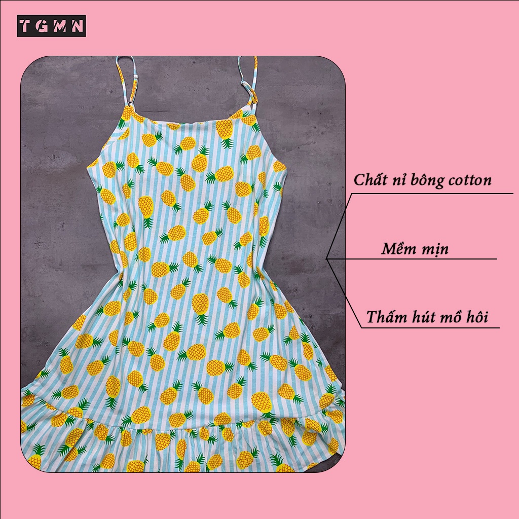 Váy 2 dây, Đầm mặc nhà hoa tiết trái cây mềm mịn, thoáng mát của TGMN | BigBuy360 - bigbuy360.vn