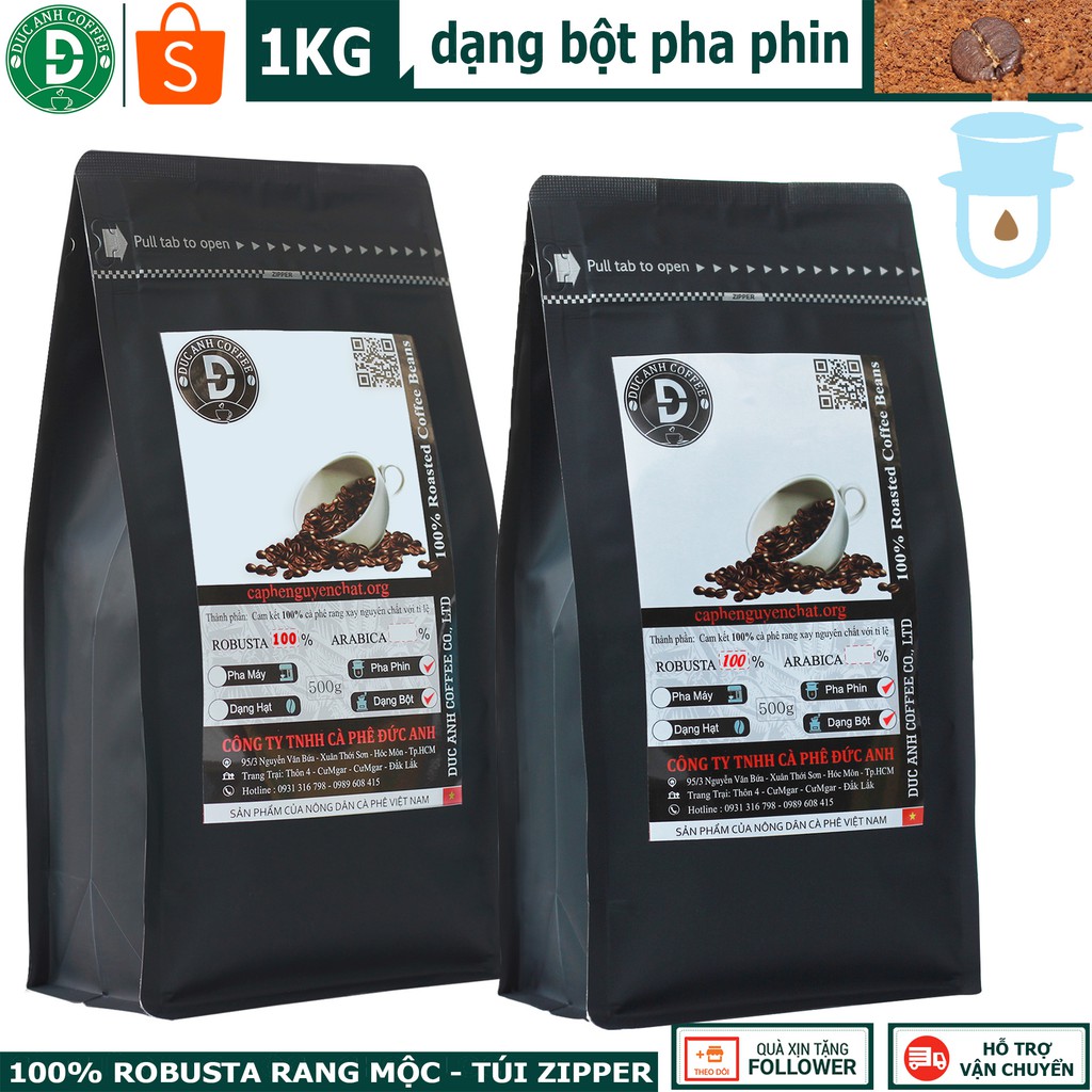 1kg cà phê rang mộc nguyên chất robusta DUC ANH COFFEE - thượng hạng - đậm vị - dạng bột chuẩn pha phin