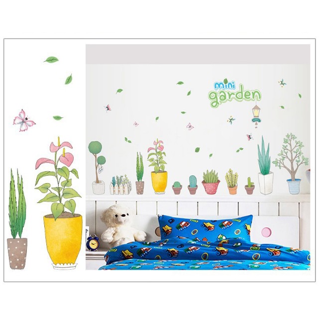 Decal trang trí tường - Nhiều Chậu Cây Mini Garden hoạt hình