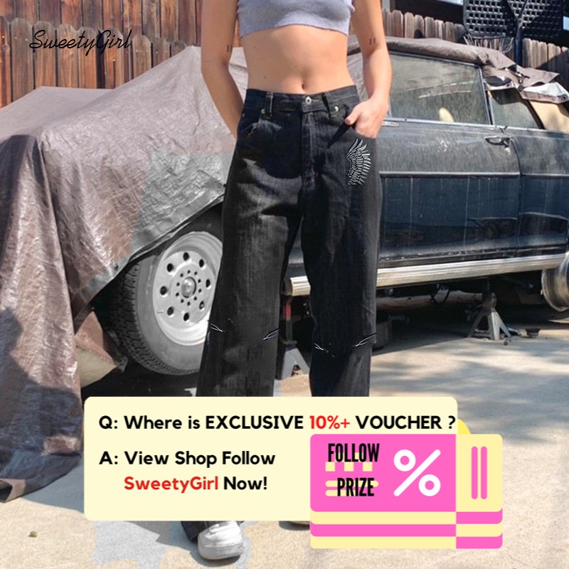 Quần Jean Ống Rộng Lưng Thấp Màu Đen Trơn Thời Trang 2022 Dành Cho Nữ