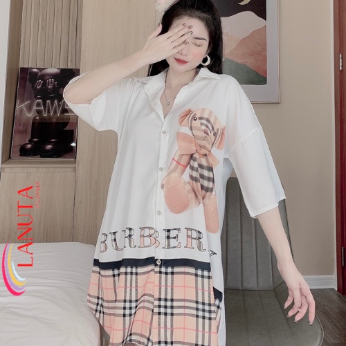 Váy sơ mi dáng dài suông bigsize thiết kế tiểu thư xinh đẹp lụa ngủ cao cấp LANUTA SMV