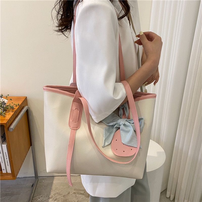 Túi Xách Cỡ Lớn Phối Màu Tương Phản Trẻ Trung Hợp Thời Trang Cho Bạn Gái