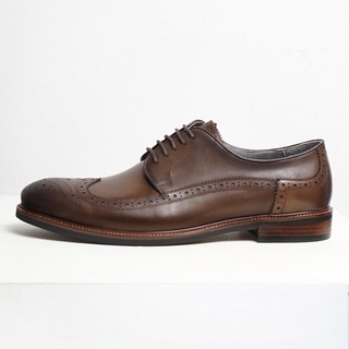 Giày Tây công sở nam LONGWING Da thật 2 lớp Mũi tròn Đục lỗ cổ điển Đế phíp gỗ thương hiệu TONKIN