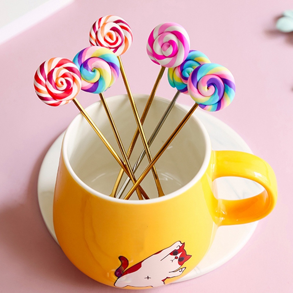 YIYU Muỗng Uống Trà / Cà Phê / Tráng Miệng Hình Cây Kẹo Mút Bằng Thép Không Gỉ Nhiều Màu Sắc 1 Cái