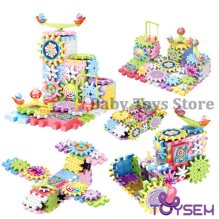 Đồ chơi xếp hình lắp ráp Toysem 83 chi tiết mô hình xoay bánh răng - Quà tặng sinh nhật, thôi nôi cho bé