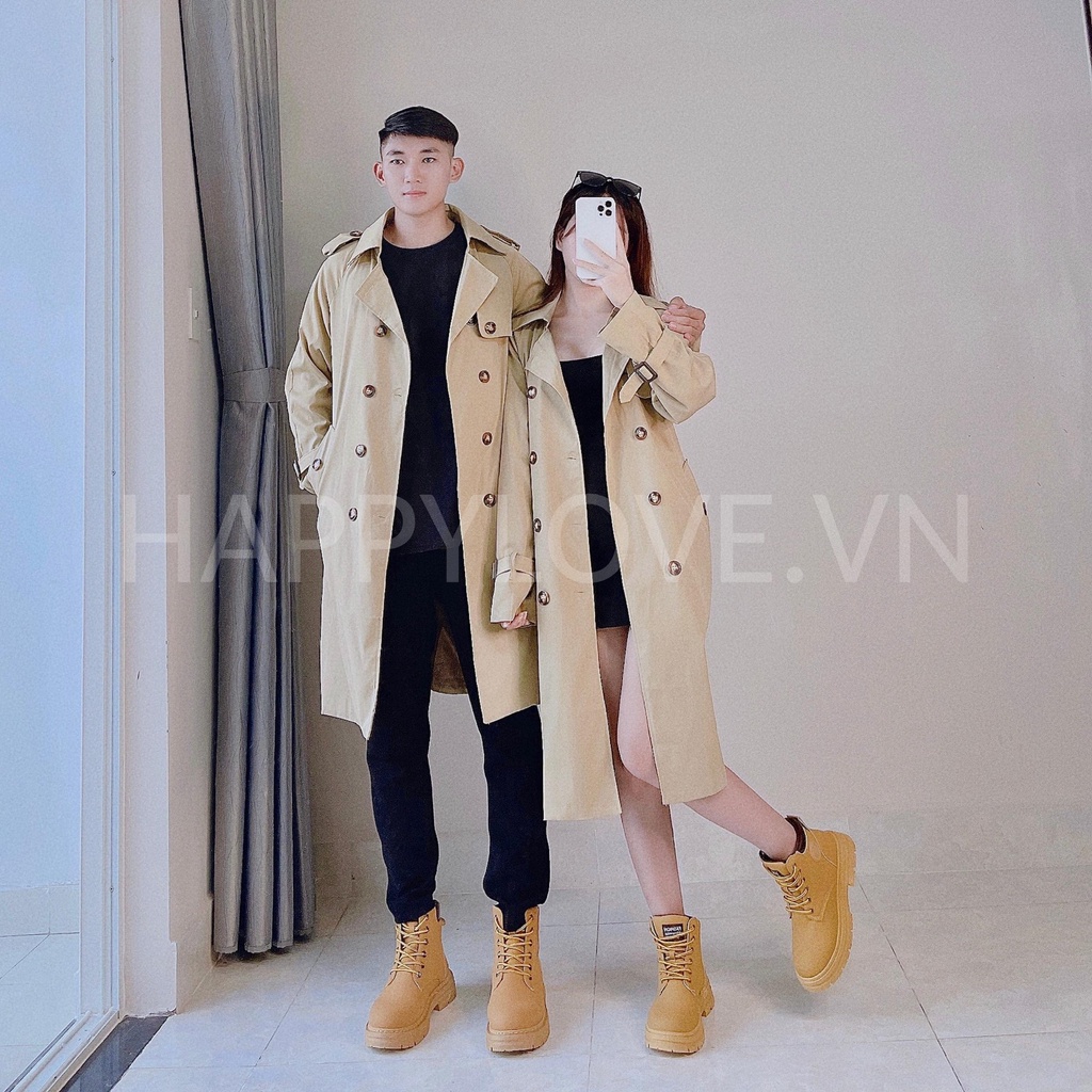 Áo Khoác Mangto Đôi Nam Nữ Form rộng mùa Đông đẹp kiểu dáng Hàn Quốc HAPPYLOVE, Set Đồ Đôi Couple Màu Kem Dáng Dài H26