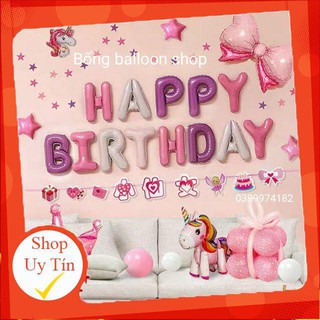 Trang trí sinh nhật bé gái RẺ ĐẸP ❤️ Set bóng bay trang trí sinh nhật kỳ lân 3D hồng cho bé gái HB08