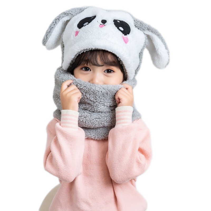 Mũ Trùm Đầu Kiêm Khăn Choàng Cổ Vải Lông Hình Gấu Trúc/Thỏ Giữ Ấm Vào Mùa Đông Cho Người Lớn Và Trẻ Em