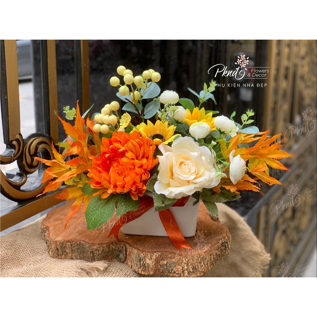 Chậu hoa giả chất lụa mềm mại trang trí đẹp PKND FLOWERS &amp; DECOR