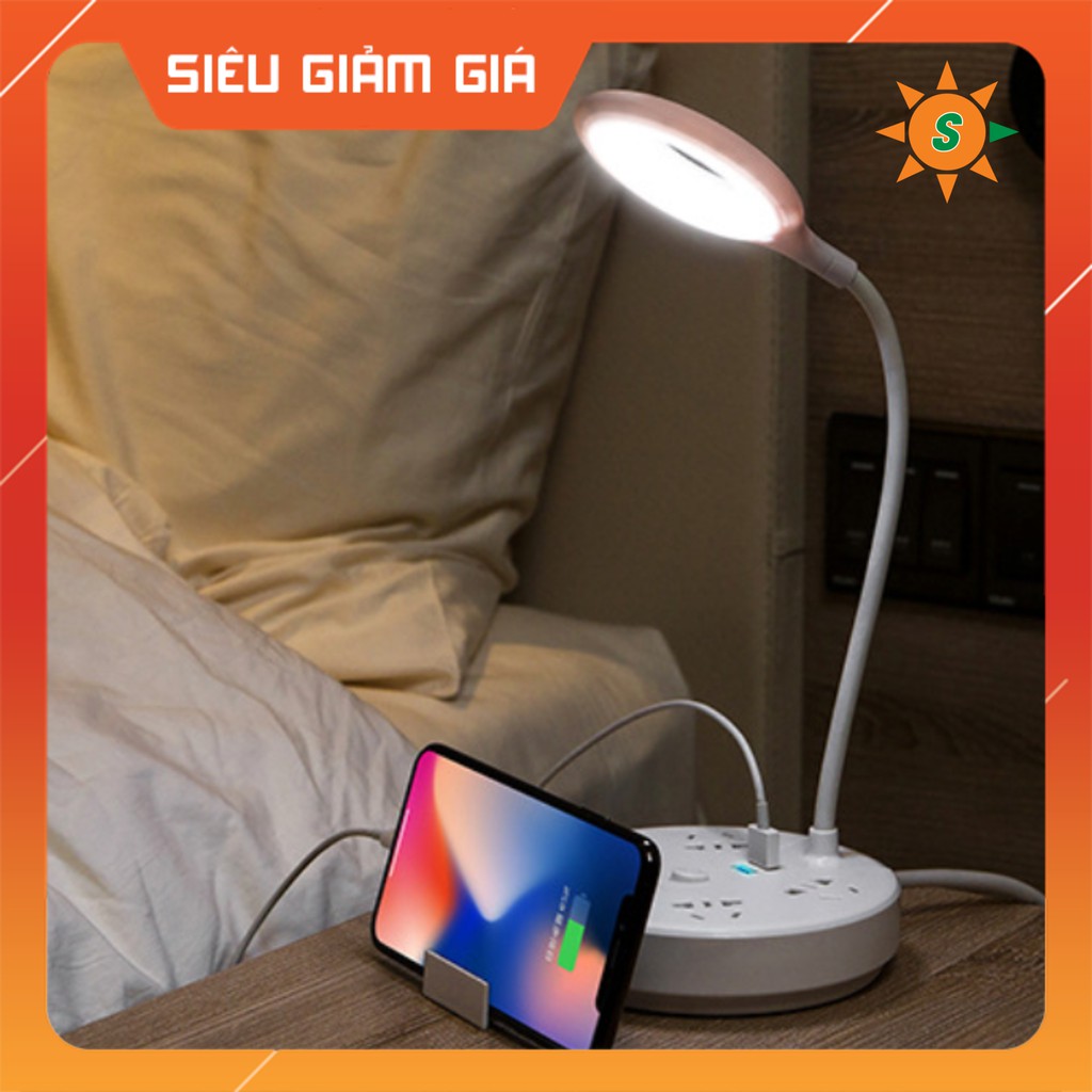 Đèn Bàn Học Đa Năng Kết Hợp Ổ Cắm Điện Và Ổ Cắm USB.