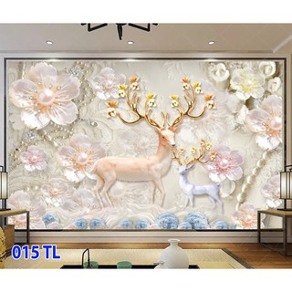 Tranh dán tường 3D phòng khách , Hươu con (đã tích hợp sẵn keo),5TL