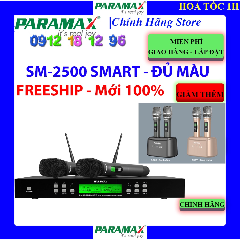 [Mã ELHAMS5 giảm 6% đơn 300K] Micro không dây UHF sạc tự động Paramax SM-2500 SMART