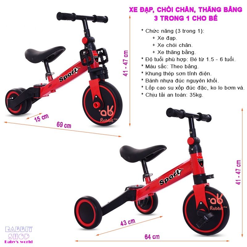 Xe chòi chân cho bé xe đạp trẻ em 3in1 thăng bằng 3 trong 1 [X3IN1]