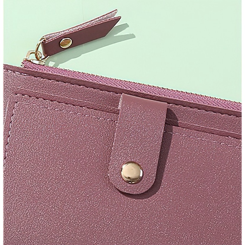 Ví Ngắn Bằng Da Có Khóa Kéo / Nhiều Ngăn Đựng Thẻ Màu Trơn Thời Trang Hàn Quốc Cho Nữ