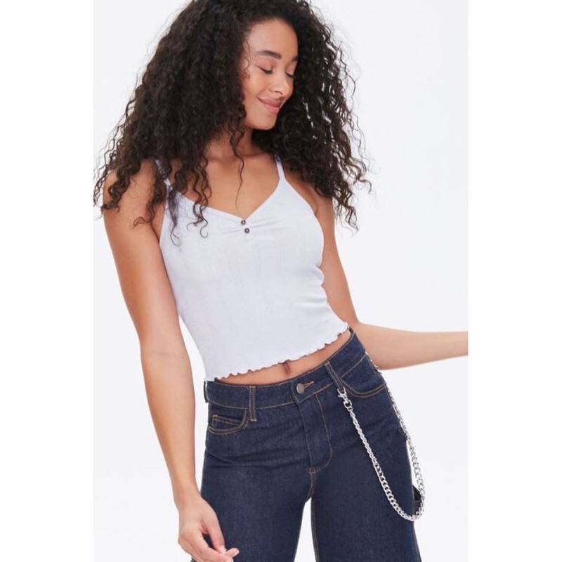 Áo croptop hai dây thun gân có nút trước - Croptop Ribbed Cami Tank Top • Storenyy