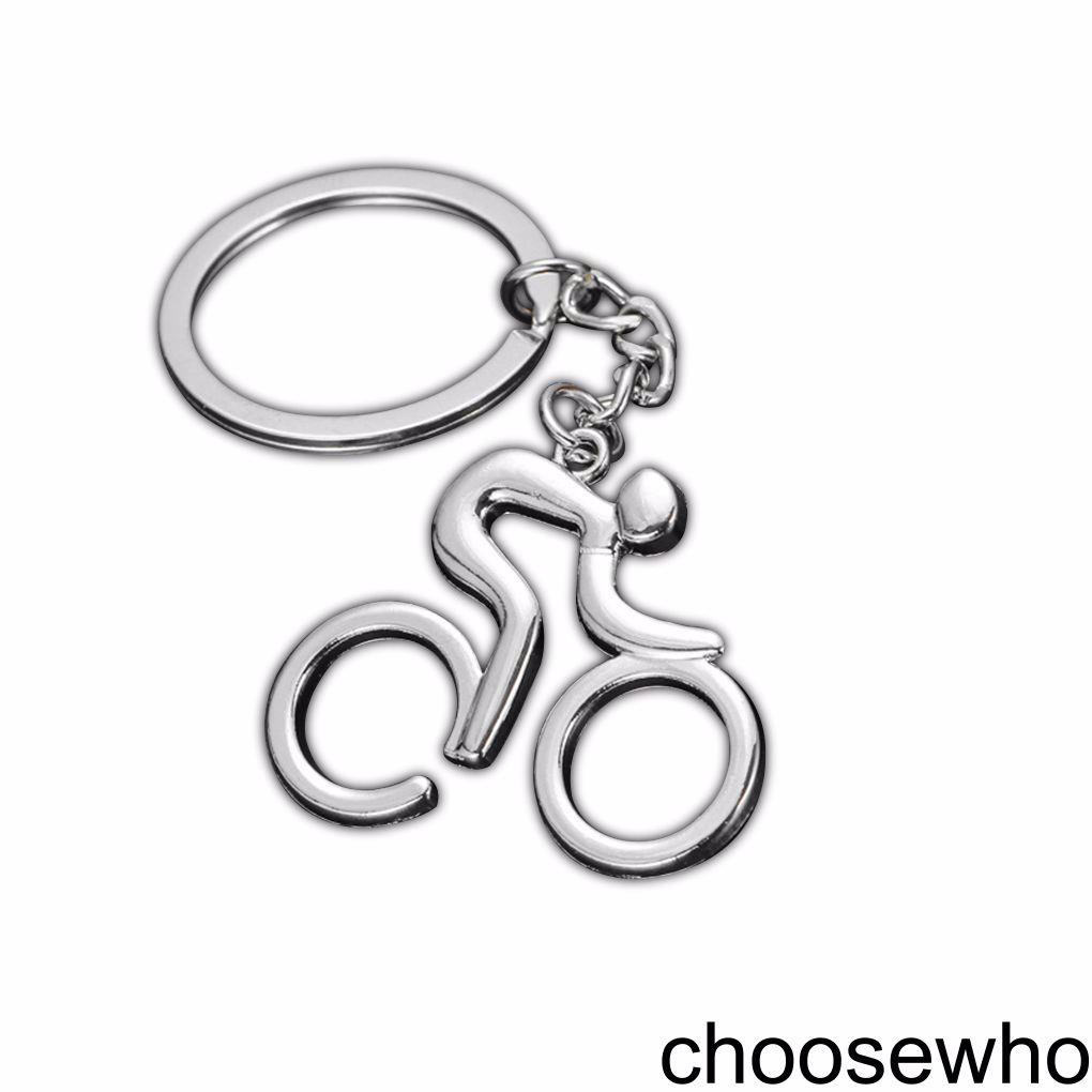 Móc khóa bằng kim loại màu bạc hình người chạy xe đạp độc đáo