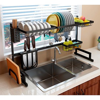 Giá/ kệ úp bát ráo nước đặt phía trên bồn rửa bát 1 tầng/ 2 tầng, chất liệu inox sơn tĩnh điện chống han gỉ