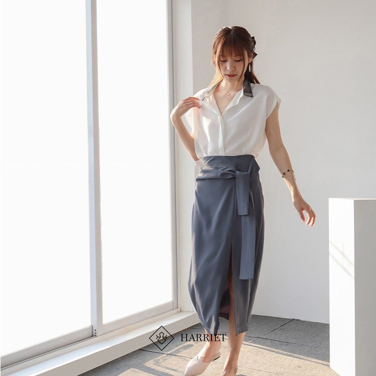 Áo sơ mi nữ trắng cổ đức voan kính đen Mia Harriet