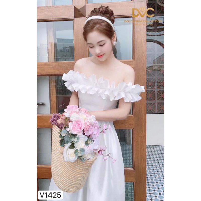 VÁY THIẾT KẾ XOÈ TRẮNG TRỄ VAI V1425 | BigBuy360 - bigbuy360.vn