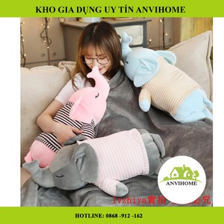 Bộ chăn gối văn phòng (gối mền văn phòng) hình Voi, gấu bắc cực, hà mã, husky, cún inu,gối văn phòng 3in1 Anvihome