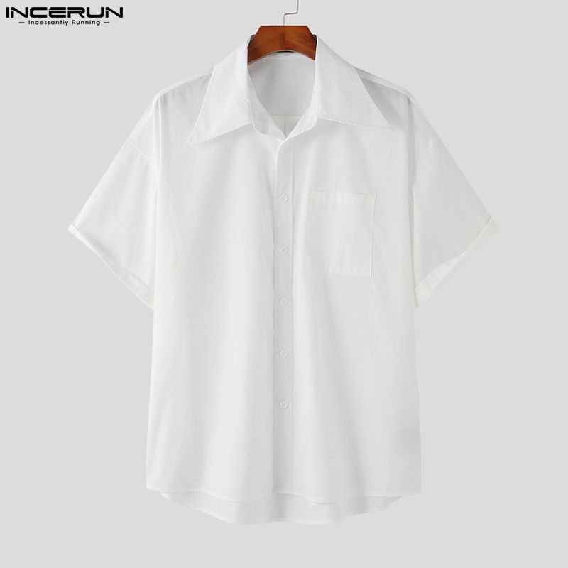 Áo sơ mi nam Incerun tay ngắn có cổ cài nút màu trơn trang trọng