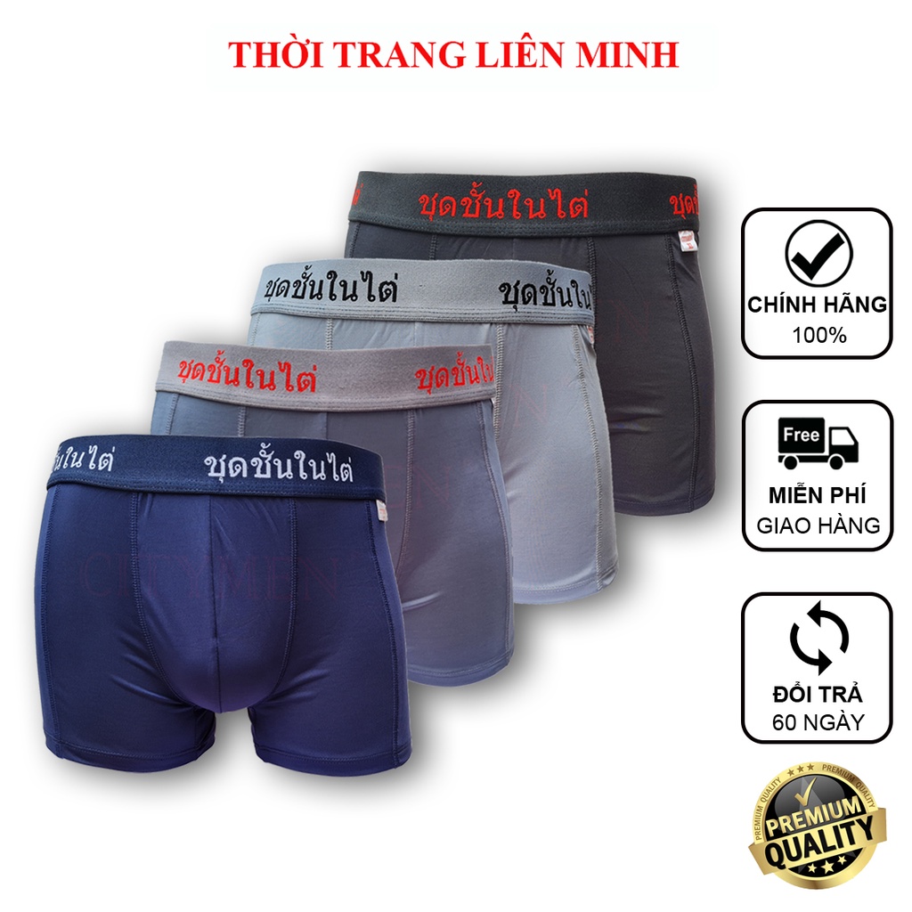 Combo 4 Quần lót nam boxer lưng Thái 4 chiều cao cấp vải thun lạnh co dãn đàn hồi tốt quần xì đồ lót sịp đùi